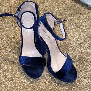 navy blue velvet platform heels